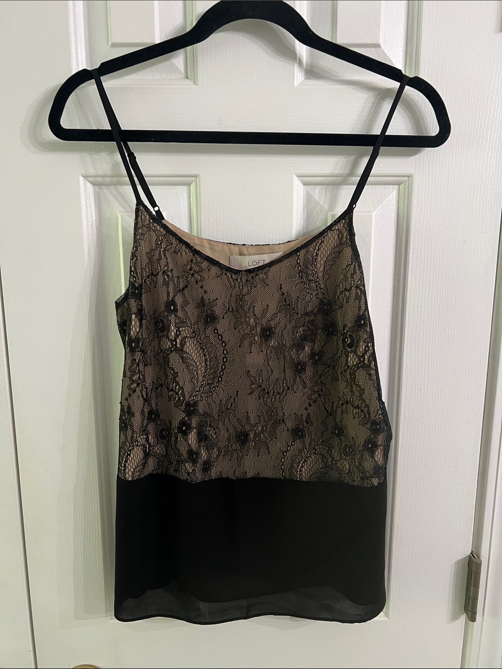 LOFT Black Lace Overlay Camisole with Tan Lining